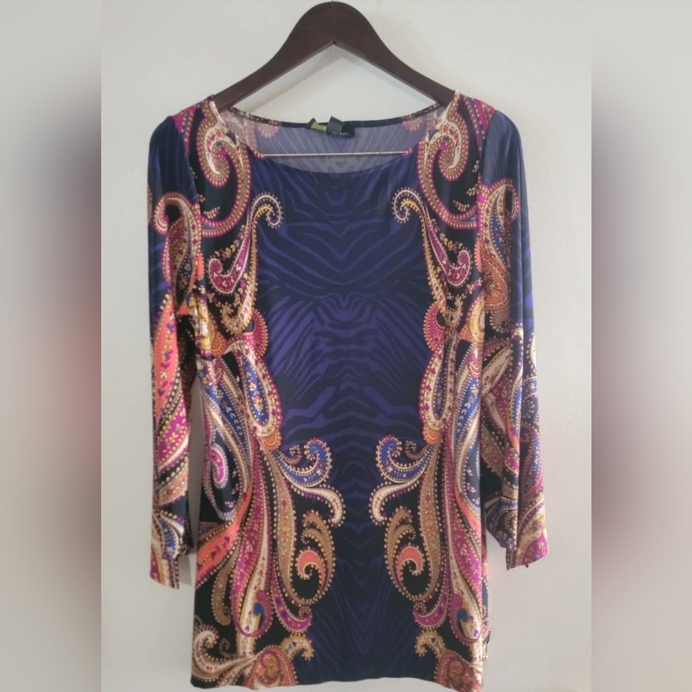 Melissa Paige Blue and Orange Graphic Blouse